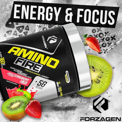 Forzagen Amino Fire | Essential Amino Energy Powder for Pre-Workout | BCAA Energy Boost & Muscle Recovery Drink Mix, Enhance Focus & Concentration, Dietary Supplement | Strawberry Kiwi, 40 Servings