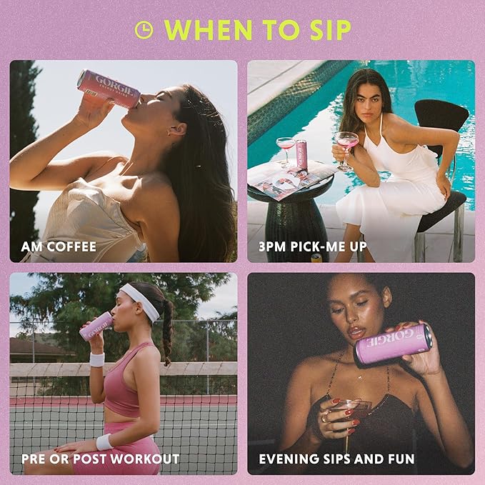 GORGIE Sugar Free Natural Energy Drinks, Sparkling Electric Berry (12 Pack) - Healthy Energy Drinks - Natural Coffee Replacement with Green Tea Caffeine and Biotin - 150mg Caffeine, Vegan, Low Calorie