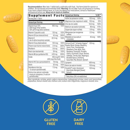 Nature's Way Alive! Men's Complete Daily Multivitamin, Supports Energy Metabolism & Muscle Function*, with B-Vitamins, Gluten Free, 130 Tablets (Packaging May Vary)
