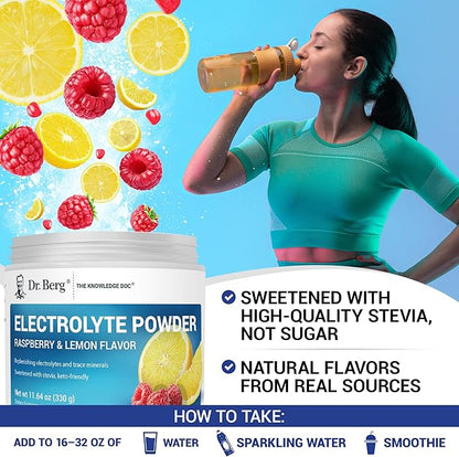 Dr. Berg Zero Sugar Hydration Keto Electrolyte Powder - Enhanced w/ 1000 mg of Potassium & Real Pink Himalayan Salt (NOT Table Salt) - Raspberry & Lemon Hydration Drink Supplement - 50 Servings 3 Pack