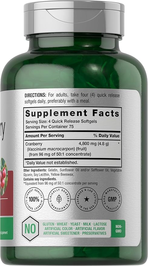 Horbäach Cranberry Pills 4800mg | 300 Softgels | Non-GMO, Gluten Free Supplement | from Concentrate Extract