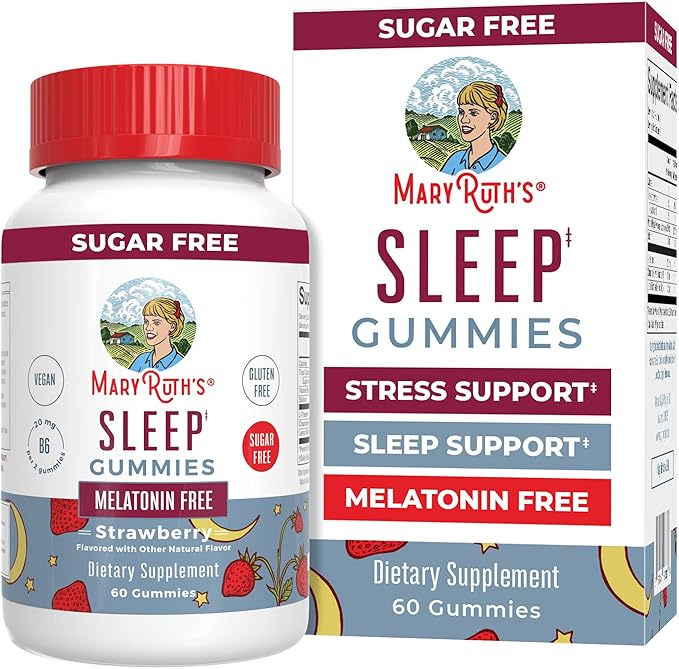 Sleep Gummies by MaryRuth's | Sugar Free | NO Melatonin | L Theanine | Lemon Balm Leaf | Chamomile | Vitamin B6 | Relaxation & Sleep Support | Stress Relief | Vegan | Gluten Free | 60 Count