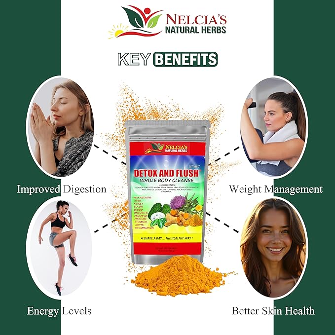 NELCIA'S NATURAL HERBS- DETOX & FLUSH, Whole Body Cleanse in 21 Days- Dietary Supplement - 14 oz - Enhanced with Milk Thistle Extract