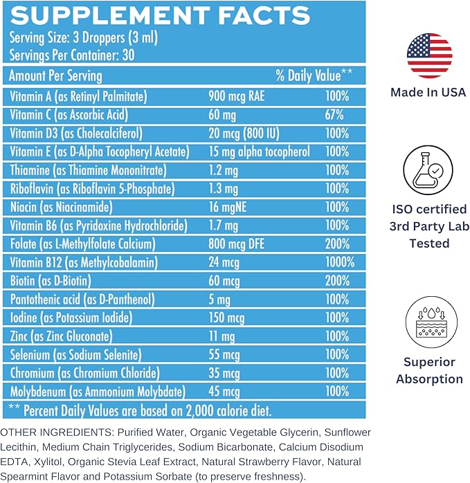 Liposomal Men's Liquid Multivitamin Drops | Non-GMO | Sugar Free | Gluten Free | 30 Day Supply | Supports Immune System, Muscle Health, Cellular Energy Production
