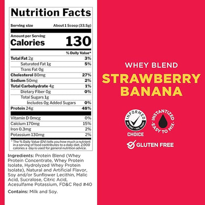 Rule One Proteins, R1 Whey Blend - 24g Fast-Acting Whey Protein Concentrates, Isolates, and Hydrolysates Per Serving, with Naturally Occurring EAAs and BCAAs (2 Pounds*, Strawberry Banana)