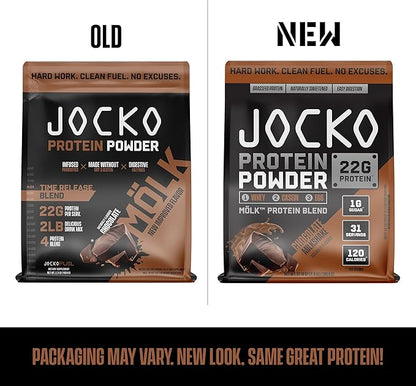 Jocko Mölk Whey Protein Powder 22g Protein - Sugar Free Monk Fruit Blend - Muscle Recovery & Growth, Packaging May Vary (31 Servings, Chocolate Milkshake)