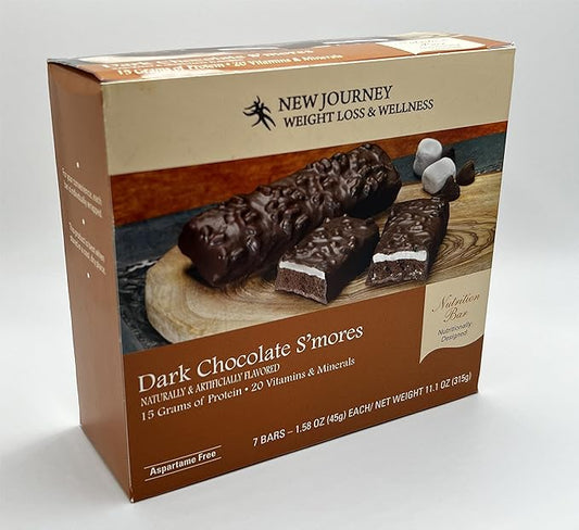 Dark Chocolate S'mores Bar - New Journey Weight Loss & Wellness - High Protein Meal Replacement Nutrition Bar (7 bars/box)