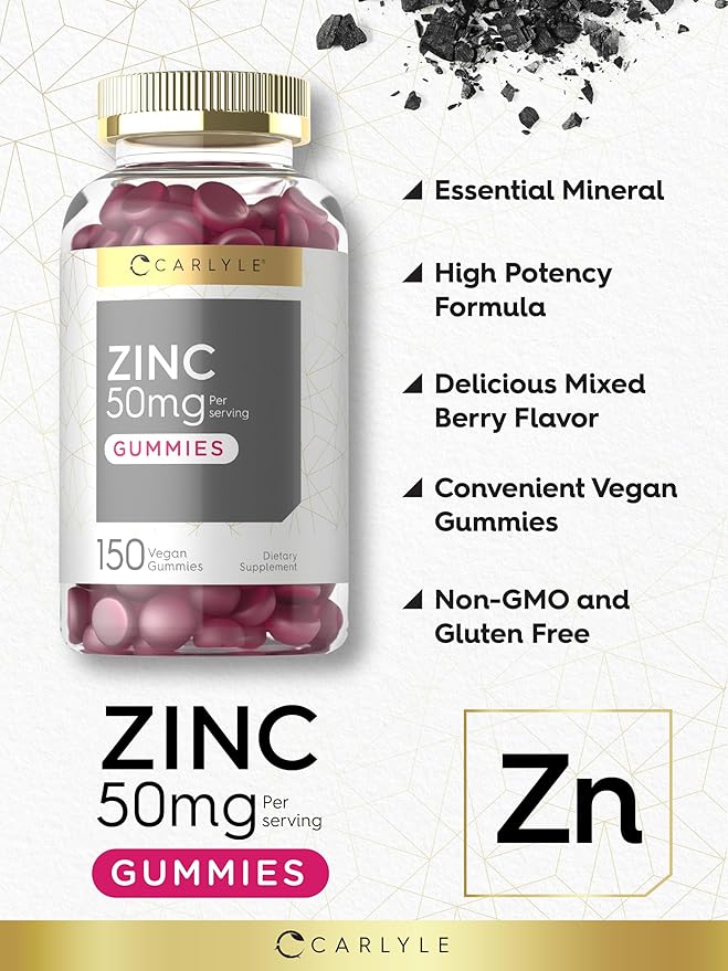 Carlyle Zinc 50mg Gummies | 150 Count | Vegan, Non-GMO and Gluten Free Formula | Zinc Citrate Dietary Supplement