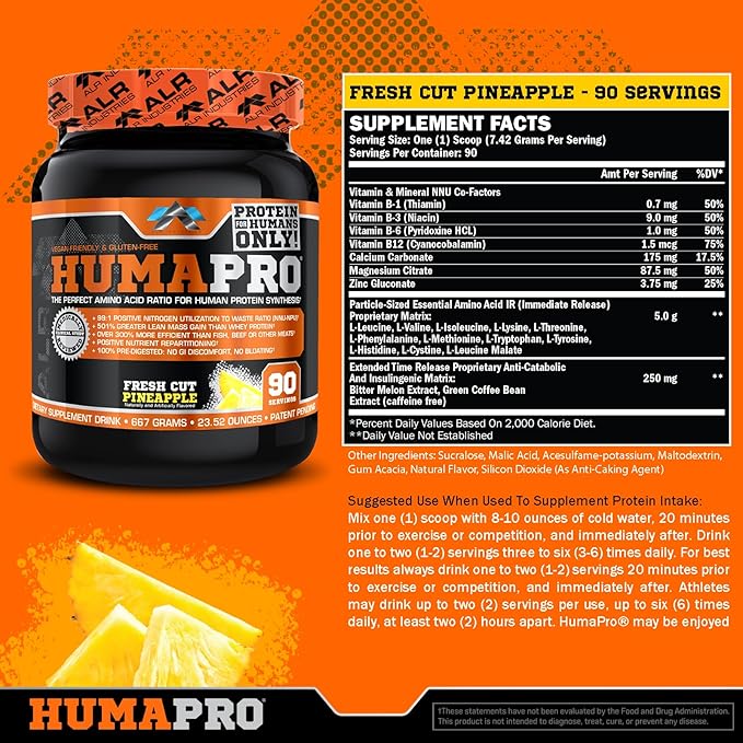 Humapro, Protein Matrix Formulated for Humans, Waste Less. Gain Lean Muscle, Fresh Cut Pineapple, 667 Grams