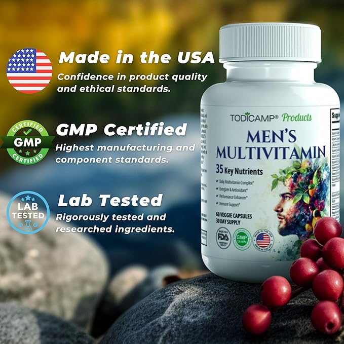 Men's Multivitamin & Mineral Complex with Plant-Based Extracts - Multivitamin for Men Improves Overall Health, Antioxidant & Natural Body Support - 60 Capsules - 30 Day Supply