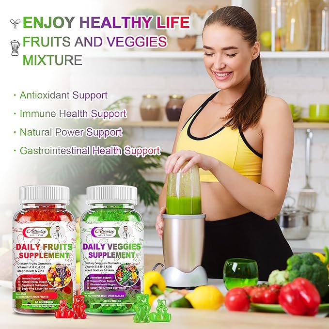 Sugar-Free Fruits and Veggies Gummies Supplement, Multi-Vitamins & Minerals in Gummies, Natural Fruits and Vegetables Supplement, Immunity & Antioxidant & Energy Supplements for Women & Men