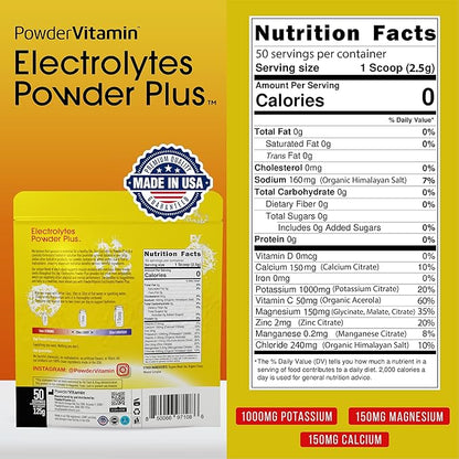 Electrolytes Powder Plus (50 Servings) Unsweetened Black Tea Electrolyte Powder Keto,SugarFree, Pink Himalayan Salt,1000mgPotassium,150mgCalcium,150mgMagnesium,Hydration Powder NO STEVIA