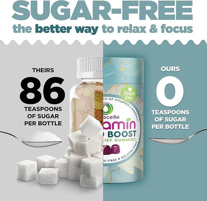 NUTRAMIN Mood Boost Multivitamin Gummy - Delicious & Yummy Anti-Stress Magnesium Ashwagandha Gummies + B Complex Vitamins for Focus and Calm - Sugar-Free, Vegan, Gluten-Free, Allergy-Safe (90 Count)