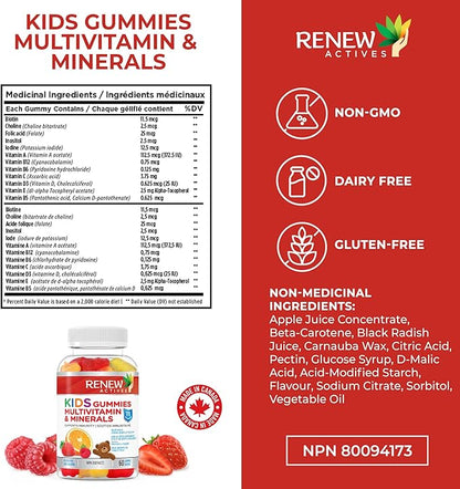 Renew Actives Kids Multivitamin Gummies – Promotes Health & Wellness – Supports Healthy Hair, Skin, Nails, Eyesight, Strong Bones, Teeth & Gums – Tasty, Nutrient-Rich for Growing Kids – 60 Gummies