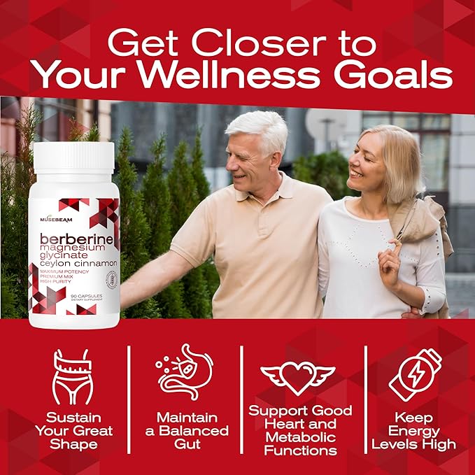 Berberine HCL Magnesium Glycinate Supplement - 1800mg High Purity Capsules with Ceylon Cinnamon - Vegan Friendly Non-GMO Gluten-Free Sugar Free Pill for Men Women