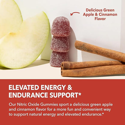 Nitric Oxide Gummies for Men and Women - Nitric Oxide Supplement with L-Arginine and Beet Root - Green Apple and Cinnamon Flavor - 90 Vegan, Gluten-Free and Non-GMO Nitric Oxide Gummies