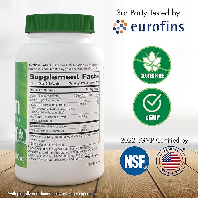 Health Thru Nutrition Calcium 1000mg and Magnesium 400mg with Vitamin D3 & K 360 Softgels (4 Month Supply)