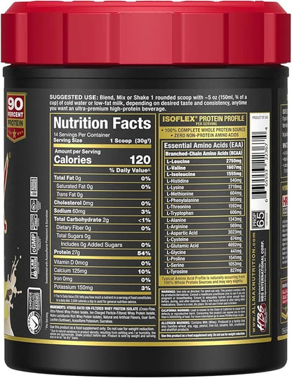 ALLMAX ISOFLEX Whey Protein Isolate, Vanilla - 1 lb - 27 Grams of Protein Per Scoop - Zero Fat & Sugar - 99% Lactose Free - Gluten Free & Soy Free - Approx. 15 Servings