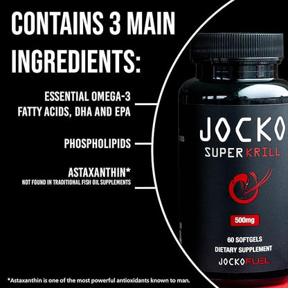 Jocko Fuel Antarctic Krill Oil Omega 3 Fatty Acid Supplements DHA & EPA - 1000mg Softgels - Supports Joints, Mobility & Mental Function (60 Softgels)