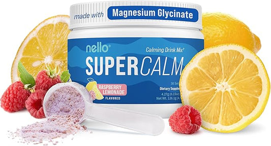 Nello Supercalm Drink Mix - Ashwagandha KSM 66, Magnesium Glycinate, L-Theanine, Vitamin D3 - Ashwagandha Root Extract, Magnesium & L-Theanine Supplement - Focus & Support (30 Servings)