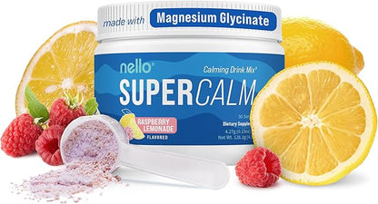 Nello Supercalm Drink Mix - Ashwagandha KSM 66, Magnesium Glycinate, L-Theanine, Vitamin D3 - Ashwagandha Root Extract, Magnesium & L-Theanine Supplement - Focus & Support (30 Servings)