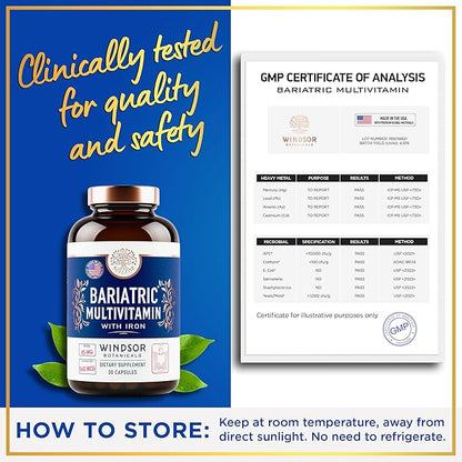 Bariatric Multivitamin with Iron - 45mg Iron Easy to Swallow, One a Day Bariatric Vitamins for Women and Men - Gastric Bypass, Gastric Sleeve Recovery - Bariatric Iron Vitamin Multivitamins - 30 Caps