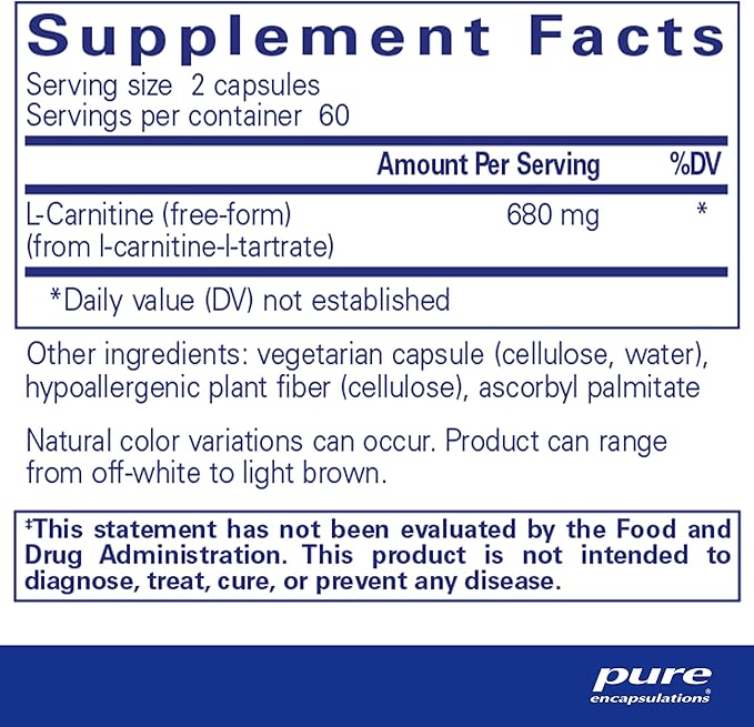 Pure Encapsulations L-Carnitine | Hypoallergenic Supplement for Cardiovascular and Endurance Support | 120 Capsules