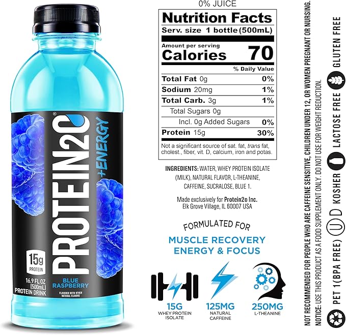 Protein2o 15g Whey Protein Infused Water Plus Energy, Variety Pack, 16.9 oz Bottle (12 Count)