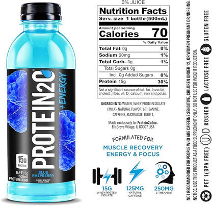 Protein2o 15g Whey Protein Infused Water Plus Energy, Variety Pack, 16.9 oz Bottle (12 Count)