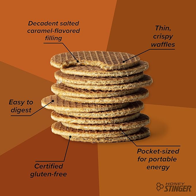 Honey Stinger Organic Gluten Free Salted Caramel Waffle | Energy Stroopwafel for Exercise, Endurance and Performance | Sports Nutrition for Home & Gym, Pre & Post Workout | Box of 16 Waffles, 16.96 Oz