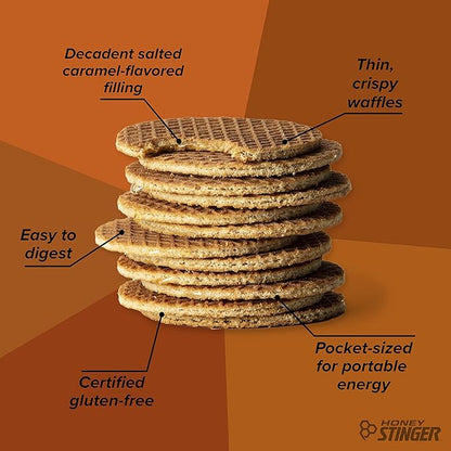 Honey Stinger Organic Gluten Free Salted Caramel Waffle | Energy Stroopwafel for Exercise, Endurance and Performance | Sports Nutrition for Home & Gym, Pre & Post Workout | Box of 16 Waffles, 16.96 Oz