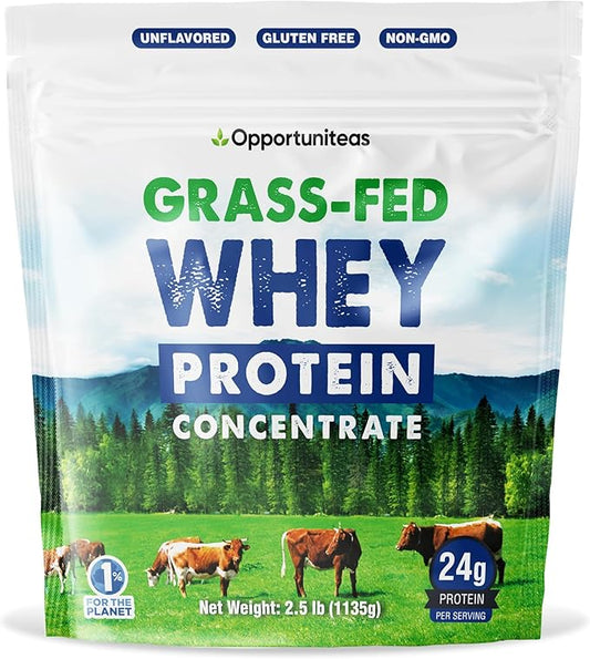 Grass Fed Whey Protein Powder Concentrate - Unflavored & Unsweetened - Pure Protein Supplement for Drink, Smoothie, Shake, Cooking & Baking - Non GMO, Hormone Free & Gluten Free - 2.5 Pound