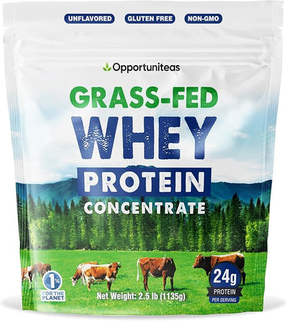 Grass Fed Whey Protein Powder Concentrate - Unflavored & Unsweetened - Pure Protein Supplement for Drink, Smoothie, Shake, Cooking & Baking - Non GMO, Hormone Free & Gluten Free - 2.5 Pound