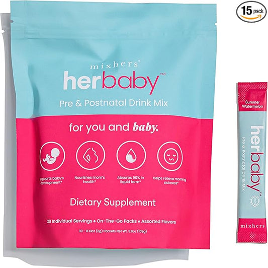 Prenatal+ Pre- & Post-Natal Supplement - Liquid Multivitamin Drink Mix - With Iron, Choline & Methylated Folate - Pregnancy Vitamins - 15 Packets - Juicy Pomegranate Flavor