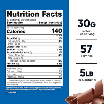 Nutricost Grass-Fed Whey Protein Isolate (Chocolate) 5LBS - Non-GMO, Gluten Free, Natural Flavors