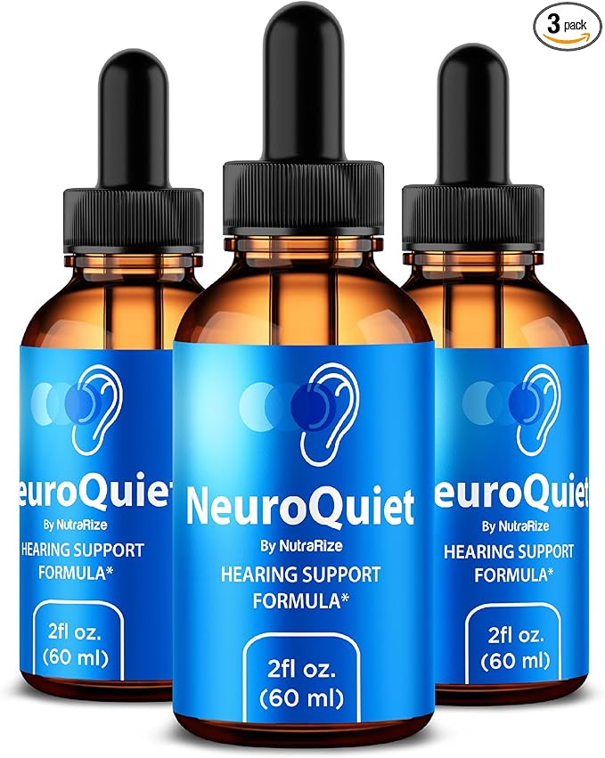 (3 Pack) NeuroQuiet Drops - Hearing Support Formula, Official NeuroQuiet to Support Cognitive Performance, All Natural Neuro Quiet to Maintain Auditory Health, Gotas Review (90 Servings)
