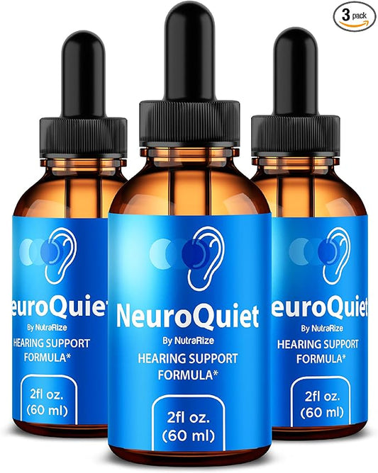 (3 Pack) NeuroQuiet Drops - Hearing Support Formula, Official NeuroQuiet to Support Cognitive Performance, All Natural Neuro Quiet to Maintain Auditory Health, Gotas Review (90 Servings)