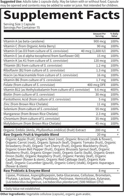 Garden of Life Multivitamin for Men, Vitamin Code Raw One - Once Daily, Vitamins Plus Fruit, Veggies & Probiotics, 75 Count