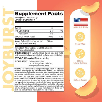 Energy Drink Mix, Natural Caffeine (200mg) for Sustained, Jitter Free Energy, On-The-Go Natural Energy Drink Powder, Sugar Free - 16 x 4g Energy Sticks (Peach Mango)