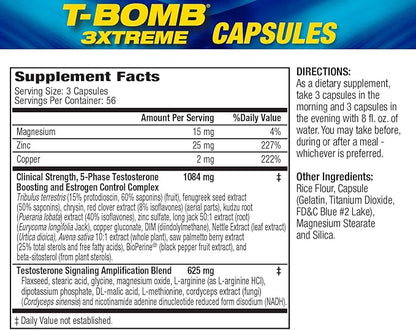 MHP T-Bomb 3xtreme Clinically Tested, Testosterone Booster for Men, Increase Libido, 168 Count