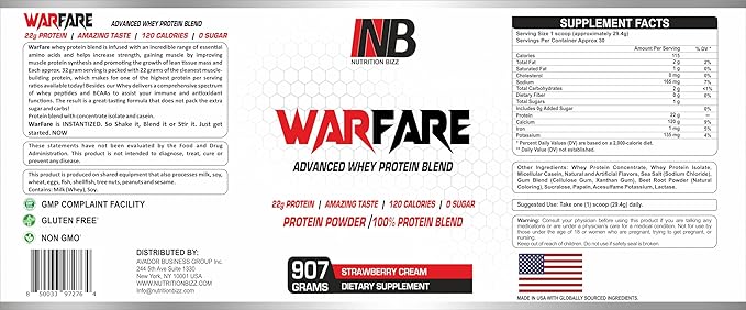 Warfare 2 lbs Advanced Whey Protein Blend 22g Protein per Serving Amazing Flavors (2 lbs, Strawberry Cream)