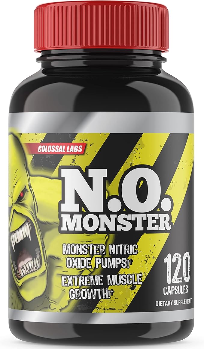 N.O. Monster Nitric Oxide Booster with L-Arginine – Extreme Pumps for Strength, Muscle Growth, Pre-Workout Support – Boost Energy, Stamina & Endurance – 120 Capsules, Made in The USA