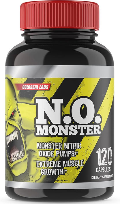 N.O. Monster Nitric Oxide Booster with L-Arginine – Extreme Pumps for Strength, Muscle Growth, Pre-Workout Support – Boost Energy, Stamina & Endurance – 120 Capsules, Made in The USA
