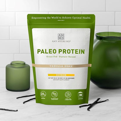 Amy Myers MD Pure Paleo Protein Powder - Clean Grass Fed Pasture Raised Protein - Hormone Free, Non-GMO, Gluten & Dairy Free - Perfect for Keto and Paleo - Vanilla Bean- 29.31 oz (831 g)