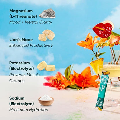 IQMIX Sugar Free Electrolytes Powder Packets - Hydration Supplement Drink Mix with Keto Electrolytes, Lions Mane, Magnesium L-Threonate, and Potassium Citrate - Piña Colada (40 Count)