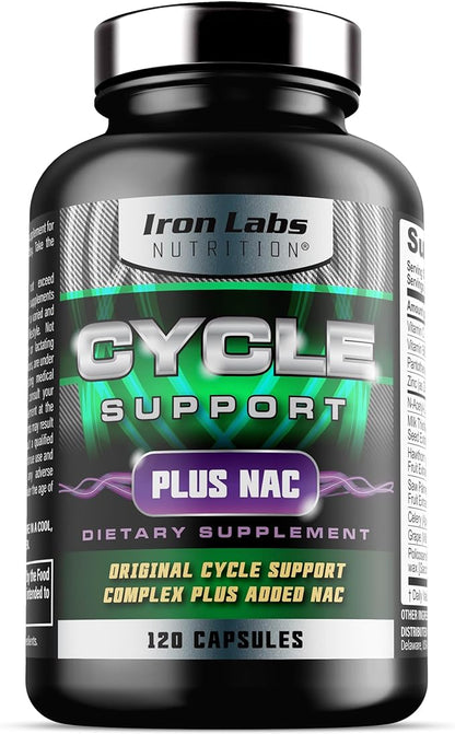 Iron Labs Nutrition: Cycle Support Plus NAC (N-Acetyl-L-Cysteine) - Kidney and Liver Support Supplement - On Cycle Support Supplements for Men - N Acetyl L Cysteine and Milk Thistle (120 Capsules)