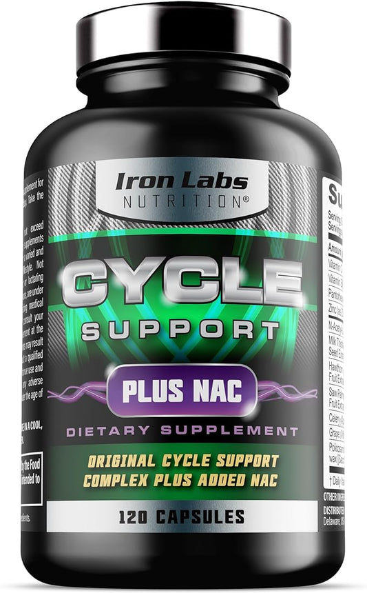 Iron Labs Nutrition: Cycle Support Plus NAC (N-Acetyl-L-Cysteine) - Kidney and Liver Support Supplement - On Cycle Support Supplements for Men - N Acetyl L Cysteine and Milk Thistle (120 Capsules)