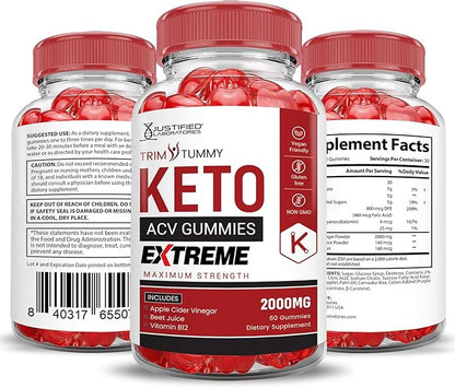 (5 Pack) Trim Tummy Keto ACV Gummies Extreme 2000MG Trim Tummy Keto Gummies Apple Cider Vinegar Formulated with Pomegranate Beet Juice Powder B12 Vegan Non GMO 300 Gummys