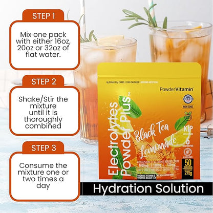 Electrolytes Powder Plus (50 Servings) Black Tea Lemonade Electrolyte Powder Zero Calorie Keto,0 Sugar, No Maltodextrin,1000mg Potassium,120mg Calcium,120mg Magnesium, Hydration Powder