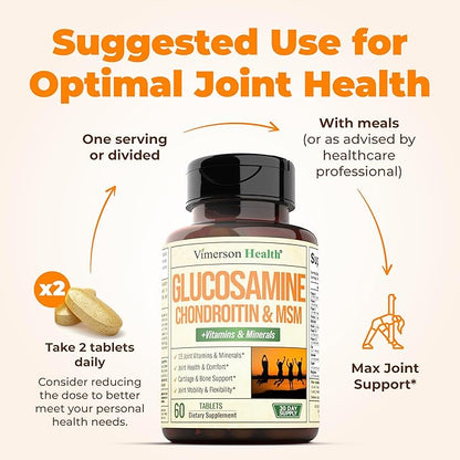 Glucosamine Chondroitin MSM Joint Support Supplement with Glucosamine Sulfate 1000 mg Plus 15 Nourishing Joint Vitamins - Joint Health Chondroitin Sulfate MSM Supplement for Women and Men - 60 Tablets